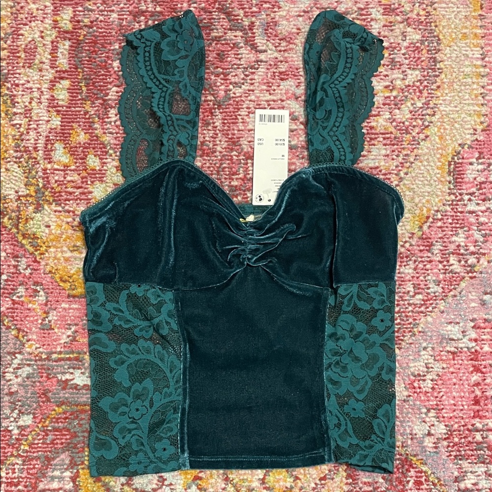 Urban Outfitters Emerald Green Lace/ Velvet Tank Top